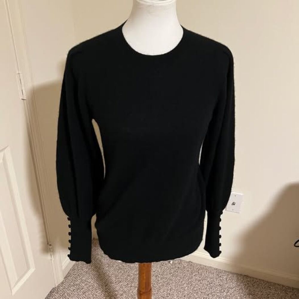 Aqua Cashmere Black Sweater XS Button Cuff